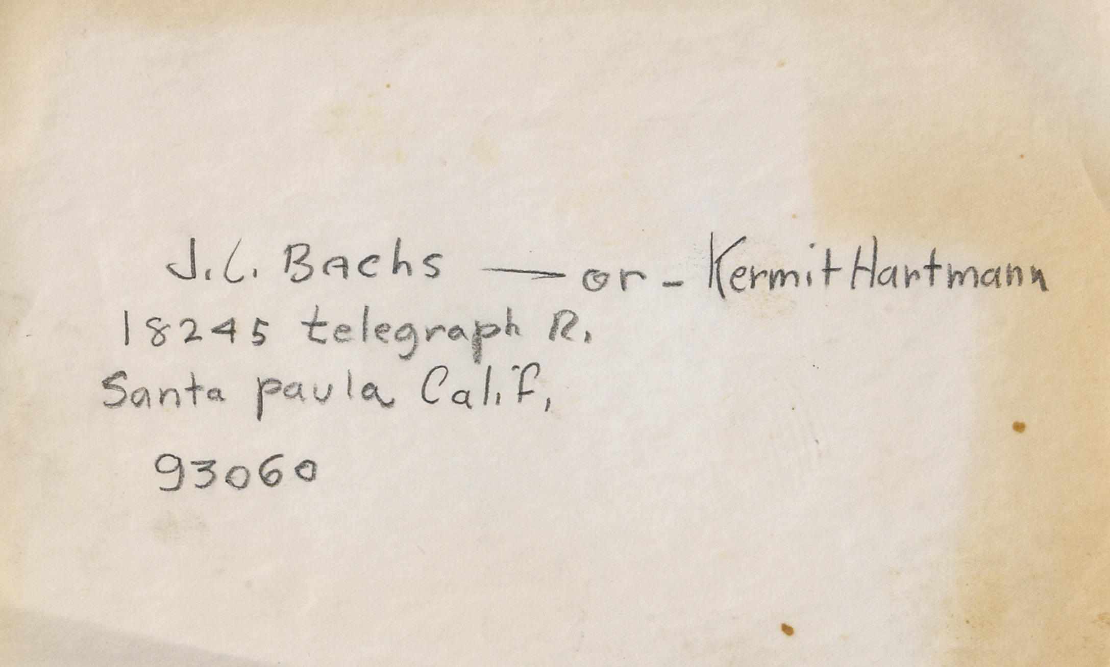 Appraisal: A Von Dutch-handwritten address for J L Bachs or Kermit