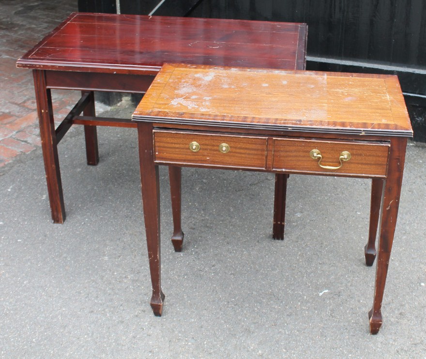 Appraisal: Two mahogany finish side tables one with a cross banded