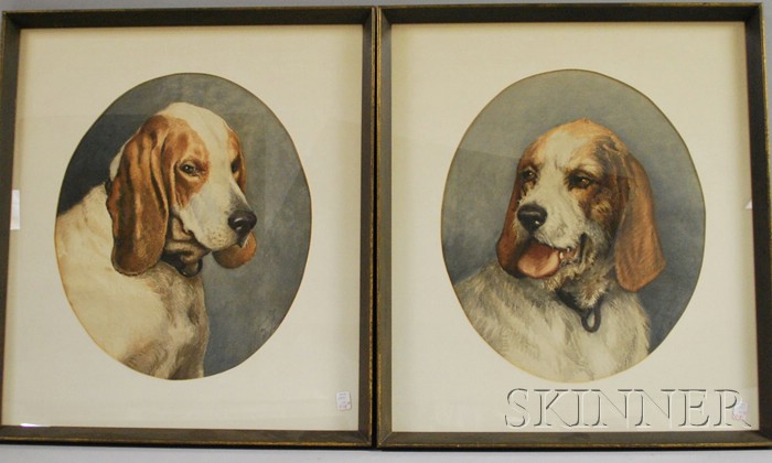 Appraisal: Pair of Framed Oval Format Dog Portrait Prints after watercolors