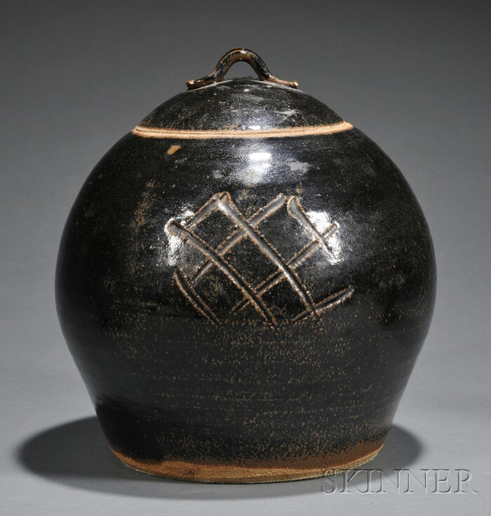 Appraisal: Bernard Leach - Pottery Covered Vessel Glazed earthenware England mid