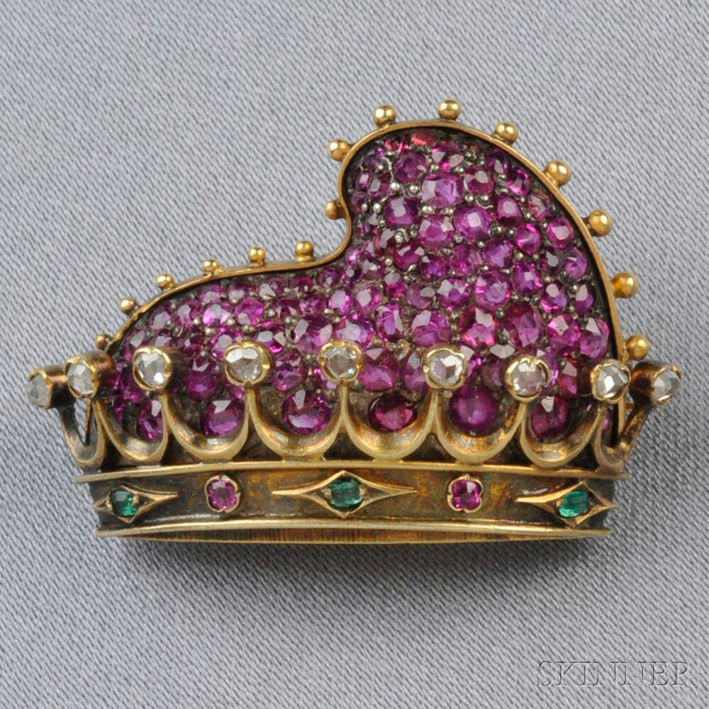 Appraisal: Antique Gold Gem-set Brooch designed as a doge's crown set