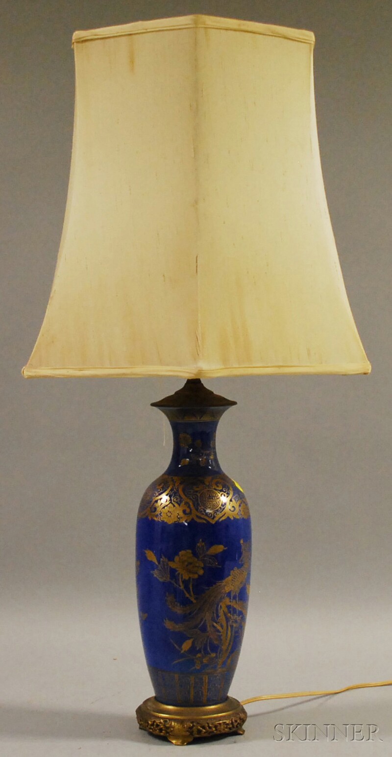 Appraisal: Chinese Gilt-decorated Powder Blue Glazed Porcelain Vase Table Lamp with