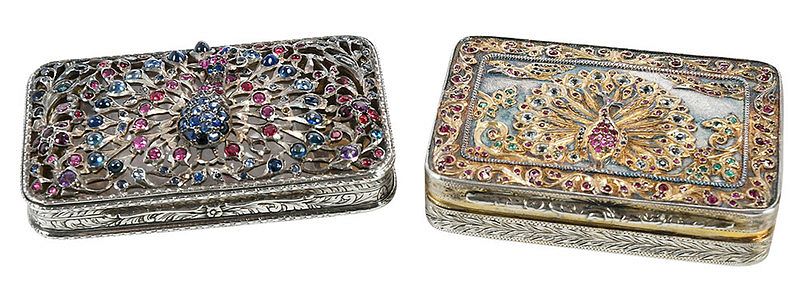 Appraisal: Two Jeweled Silver Cases with Peacocks probably Continental th century