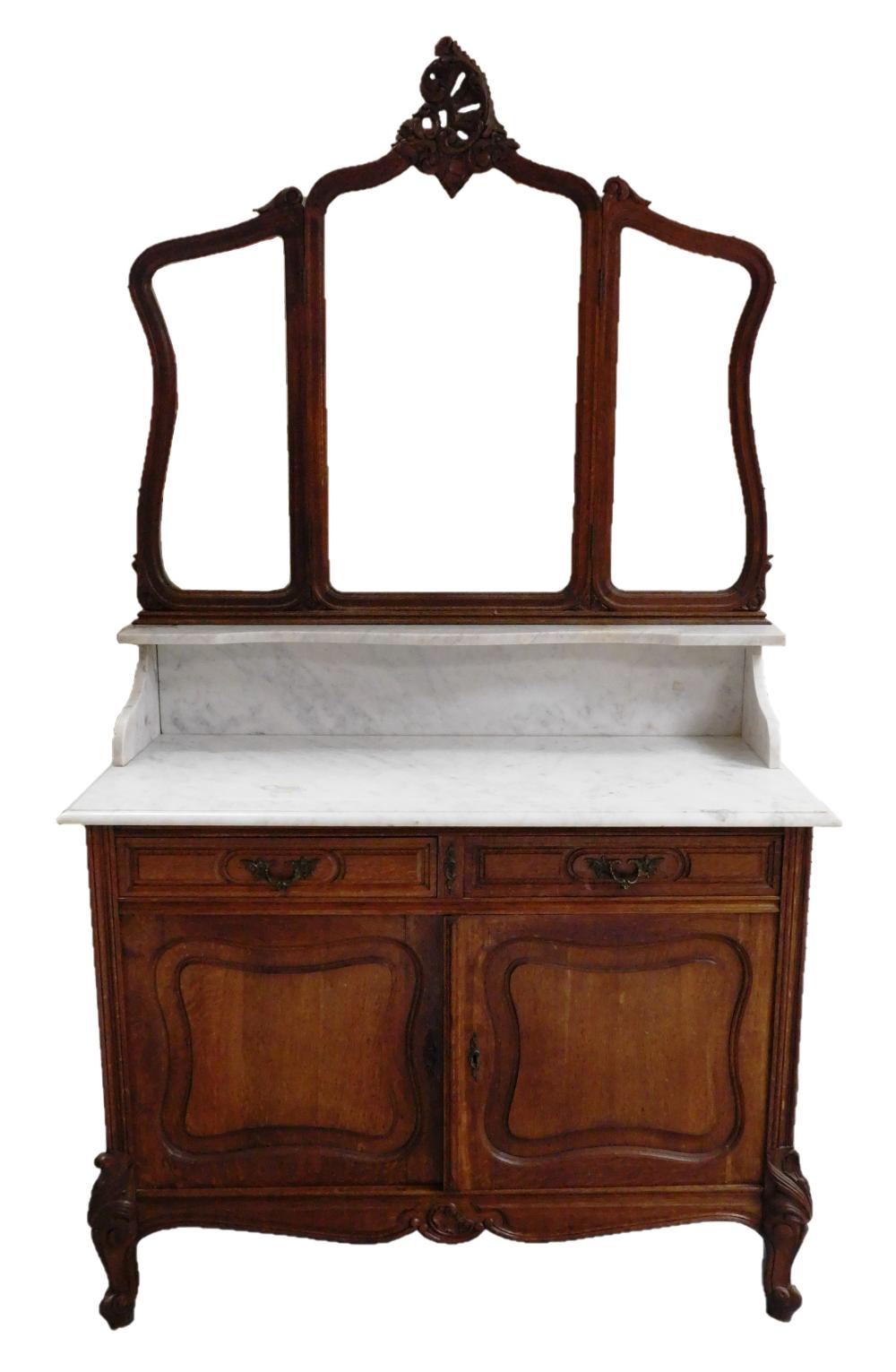 Appraisal: Louis XV style bureau white marble top and back splash