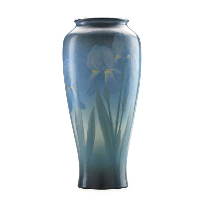 Appraisal: E T HURLEY ROOKWOOD Tall Vellum vase w irises Condition