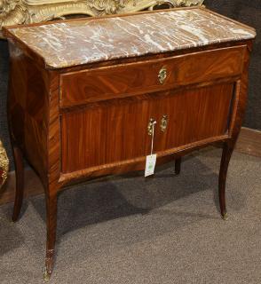 Appraisal: Louis XV style kingwood and marble top table de chevet