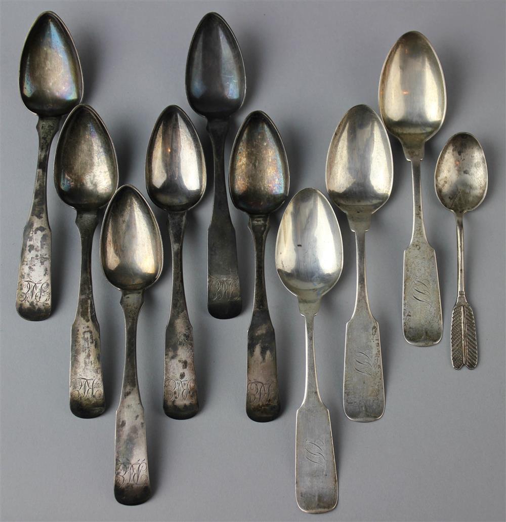 Appraisal: NINE PIECES OF SOUTHERN COIN SILVER including six spoons by