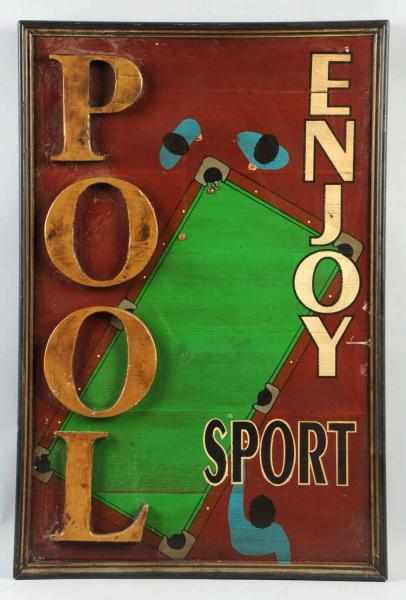 Appraisal: Wooden Enjoy Pool Sign s to s Image of men