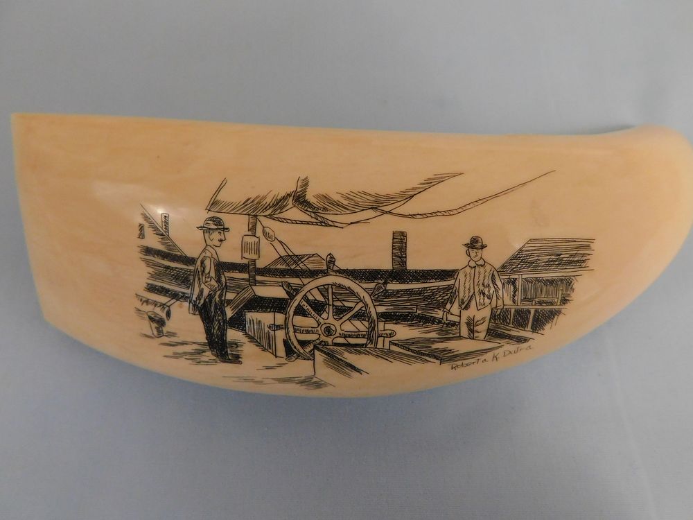 Appraisal: WHALE TOOTH - MEN ON SHIP Whale tooth with scrimshaw