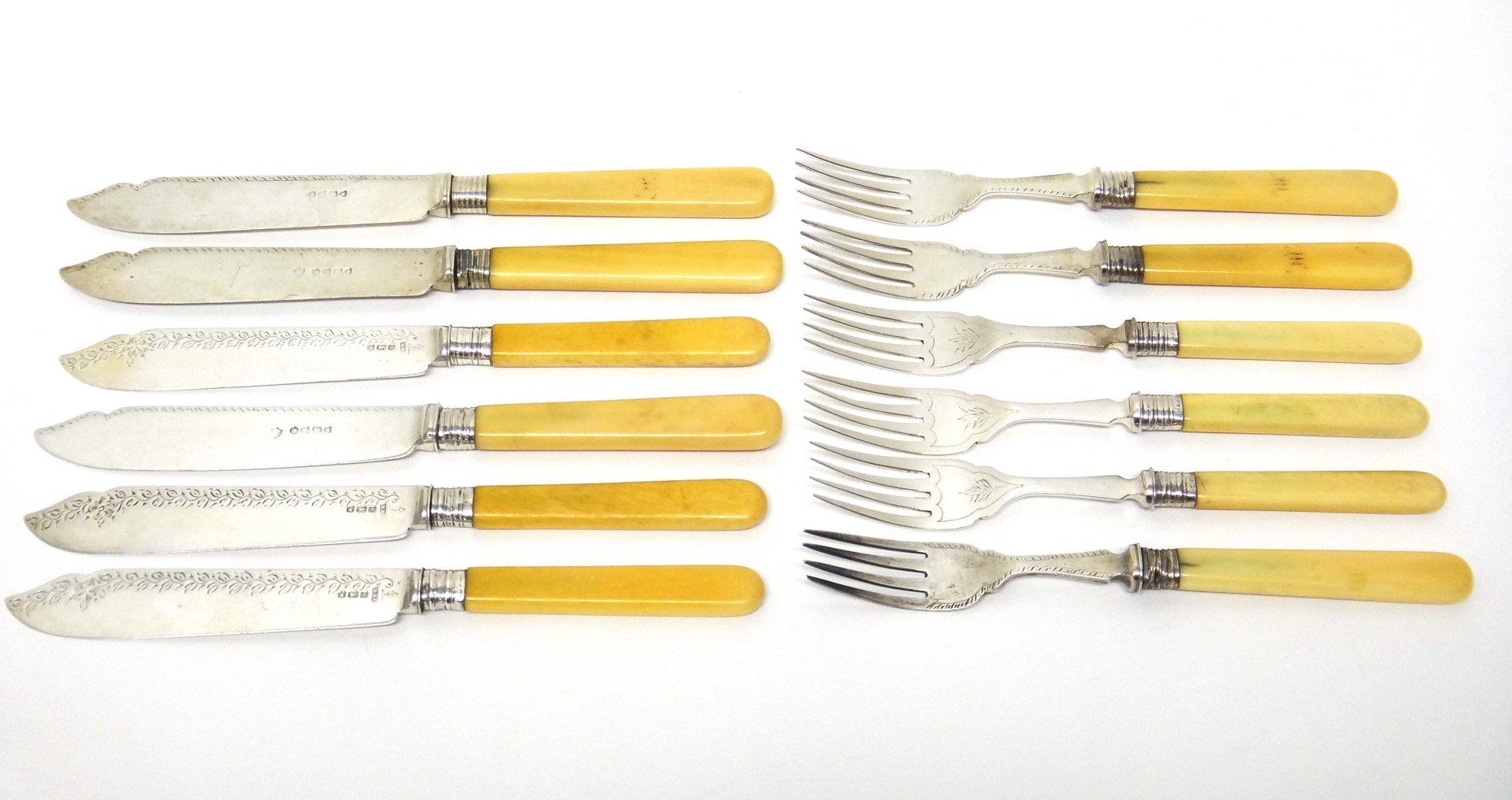 Appraisal: Three pairs of Victorian silver fish knives and forks with