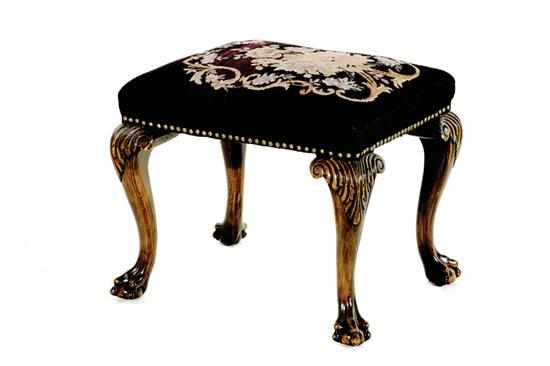 Appraisal: George III style carved walnut stool late th century needlepoint