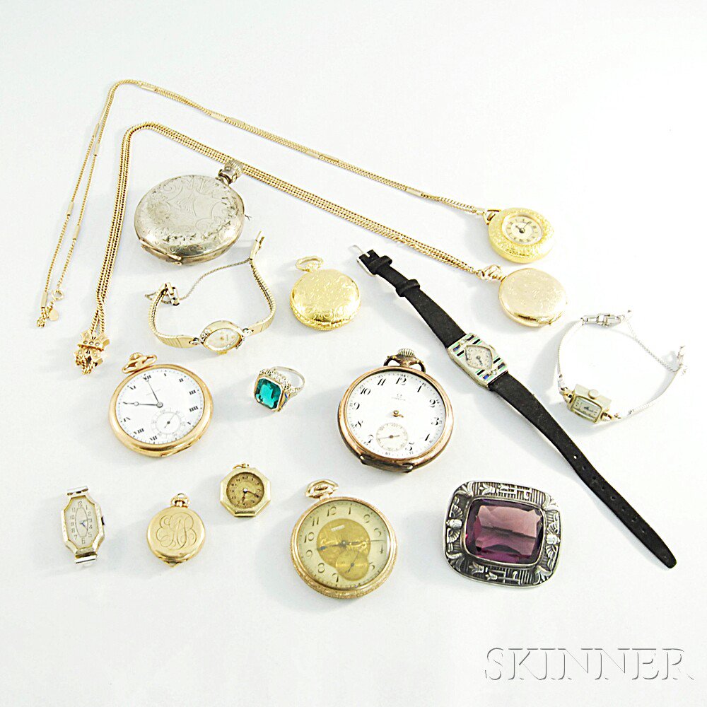 Appraisal: Group of Watches and Other Jewelry a Waltham pocket watch