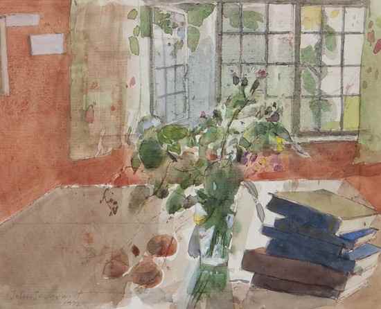 Appraisal: John Sergeant - Still life with roses and books watercolour