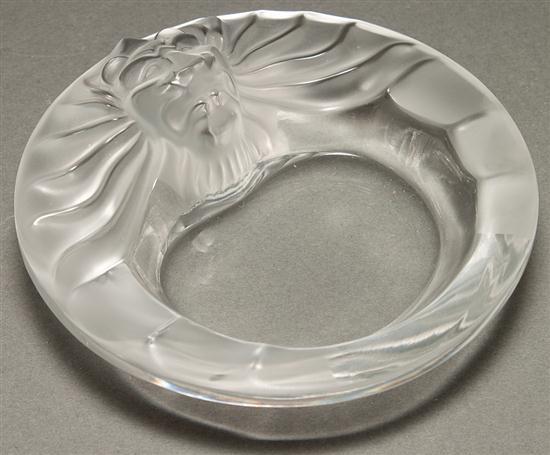 Appraisal: Lalique molded and partially frosted lion mask glass dish th