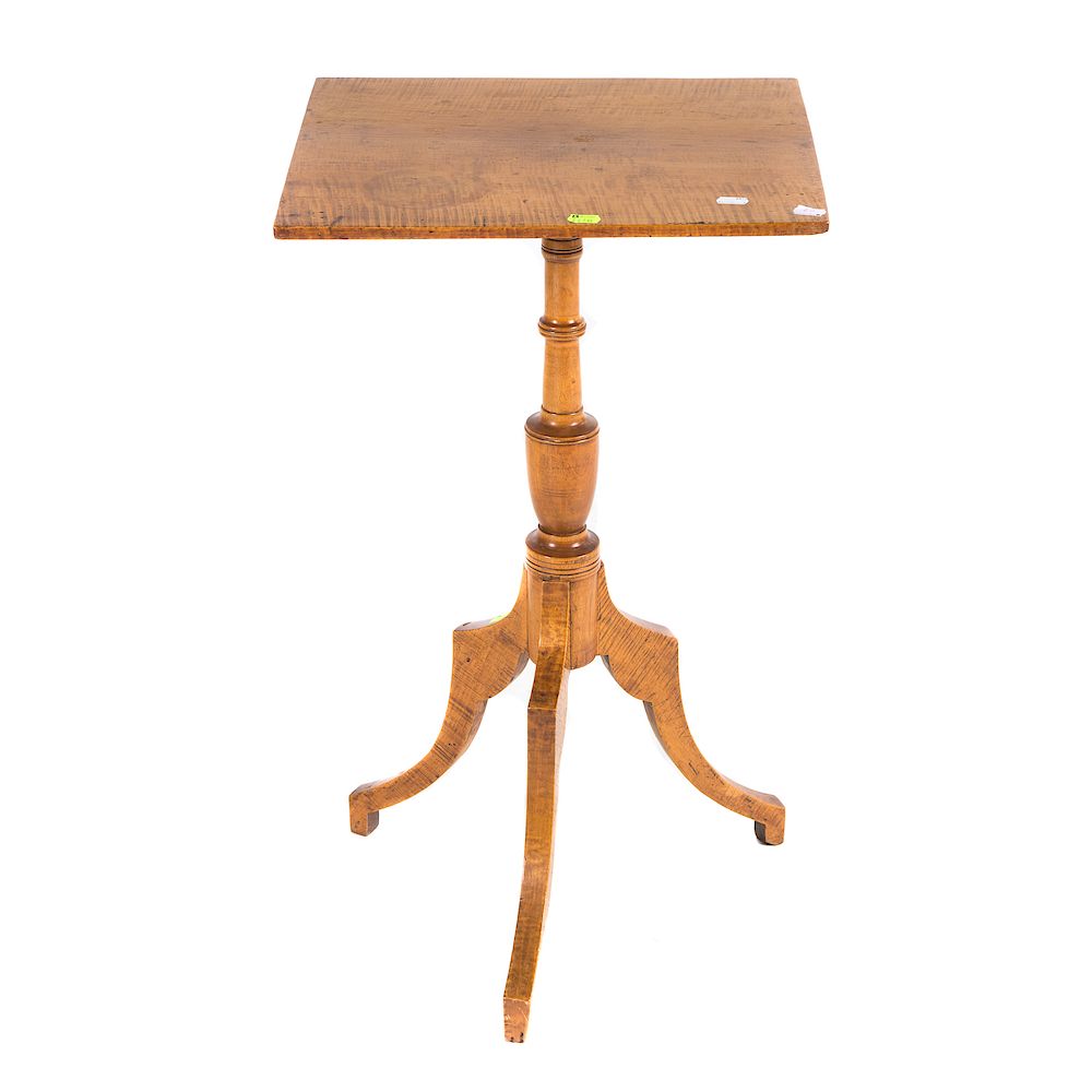 Appraisal: Federal style tiger maple candlestand New England circa rectangular top