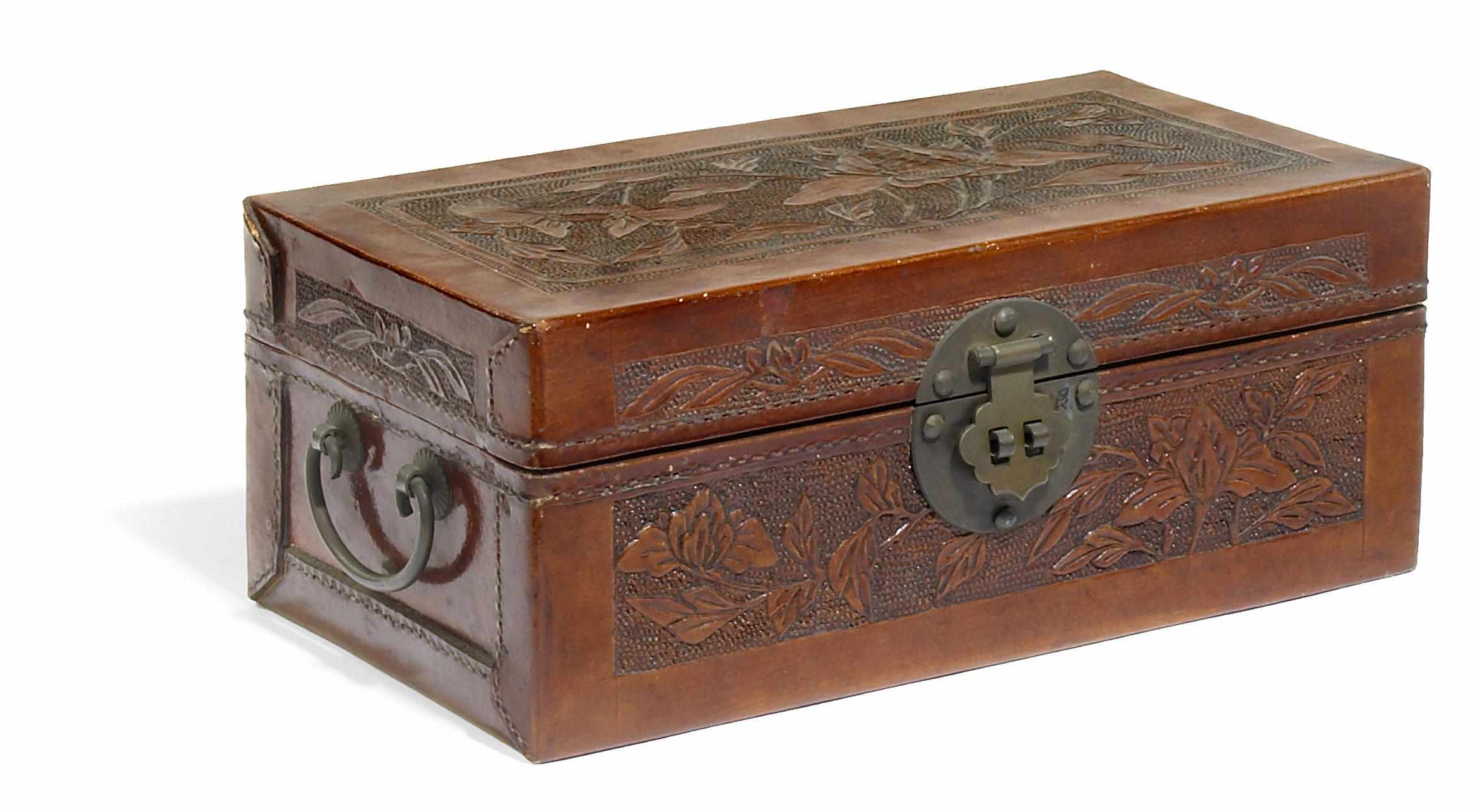 Appraisal: A Chinese small red leather desk box early to mid