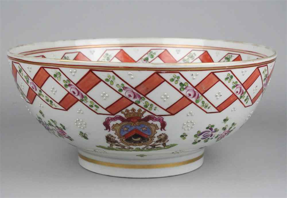 Appraisal: SAMSON STYLE CHINESE EXPORT STYLE ARMORIAL PUNCH BOWL with elaborate