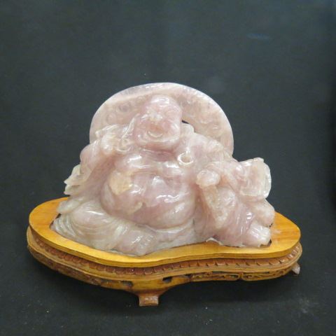 Appraisal: Chinese Carved Rose Quartz Figurineof a seated Buddha x plus