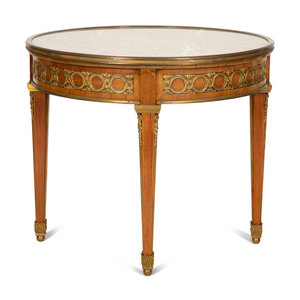 Appraisal: A Louis XVI Style Gilt Bronze Mounted Mahogany Marble-Top Gu