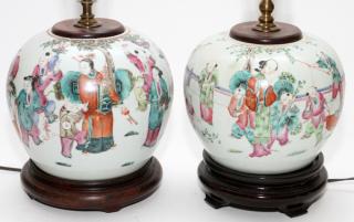 Appraisal: CHINESE PORCELAIN GINGER JARS CONVERTED TO LAMP CHINESE PORCELAIN GINGER