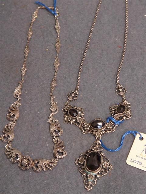 Appraisal: Unmarked Victorian style silver necklace with red stones with a