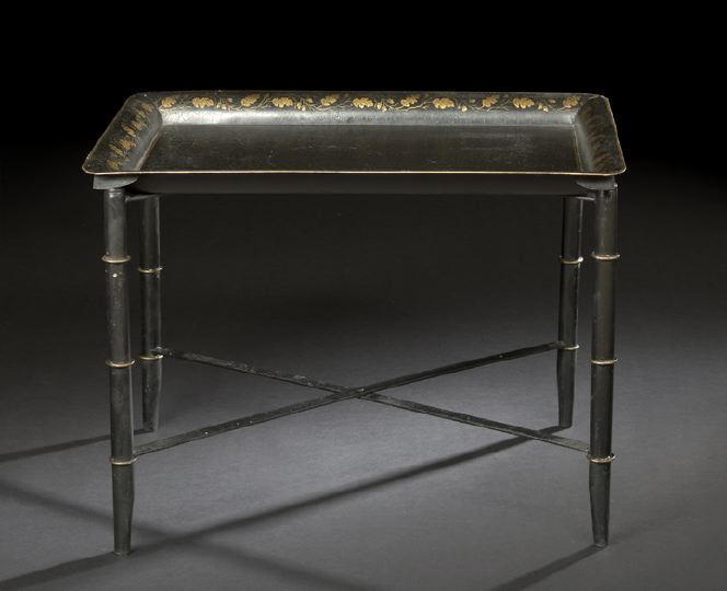 Appraisal: Victorian Tole-Peinte Tray-on-Stand third quarter th century the rectangular tray