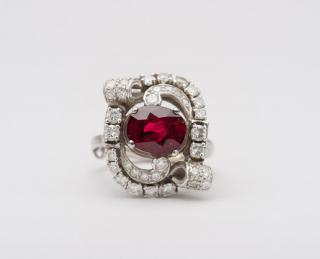 Appraisal: Platinum Ruby and Diamond Ring PLATINUM RUBY AND DIAMOND RINGprong-set