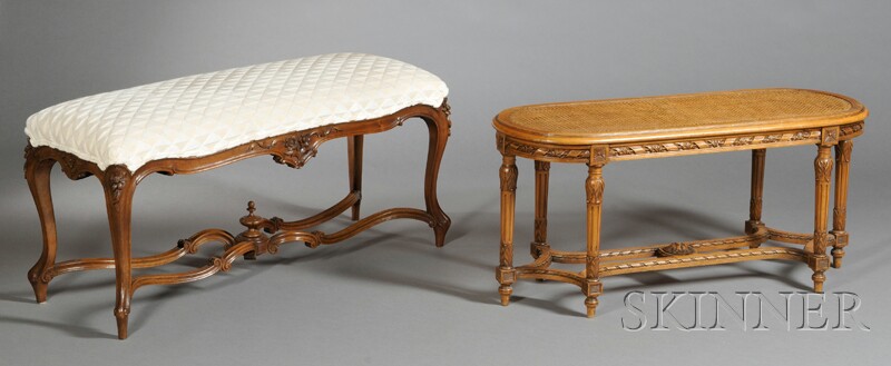 Appraisal: Two French Provincial-style Banquettes one with caned seat the carved