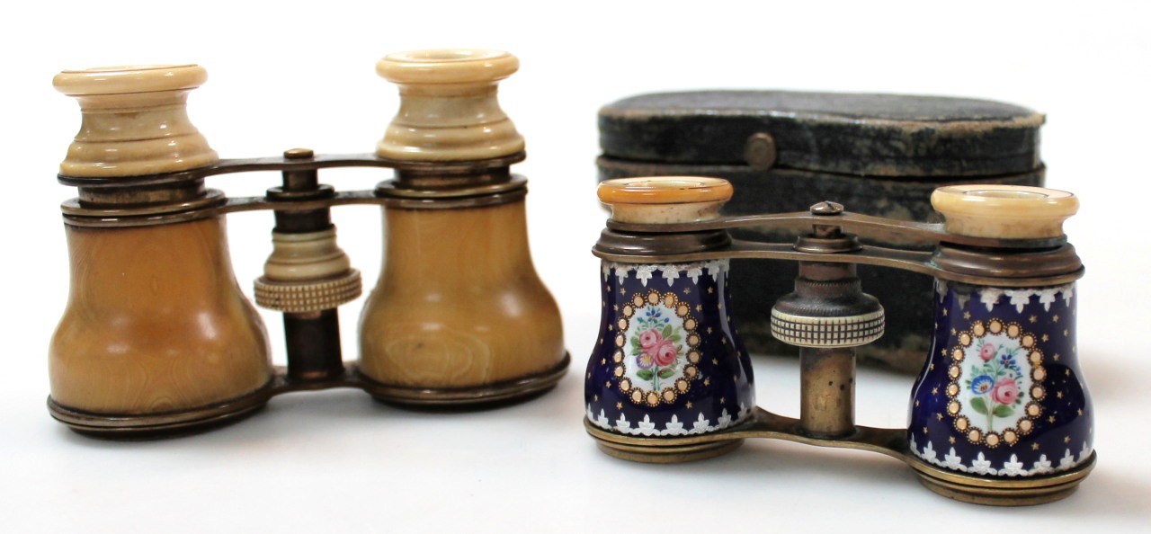 Appraisal: A pair of late thC blue enamel opera glasses decorated