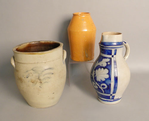 Appraisal: German stoneware pitcher h together with an American cobalt decorated