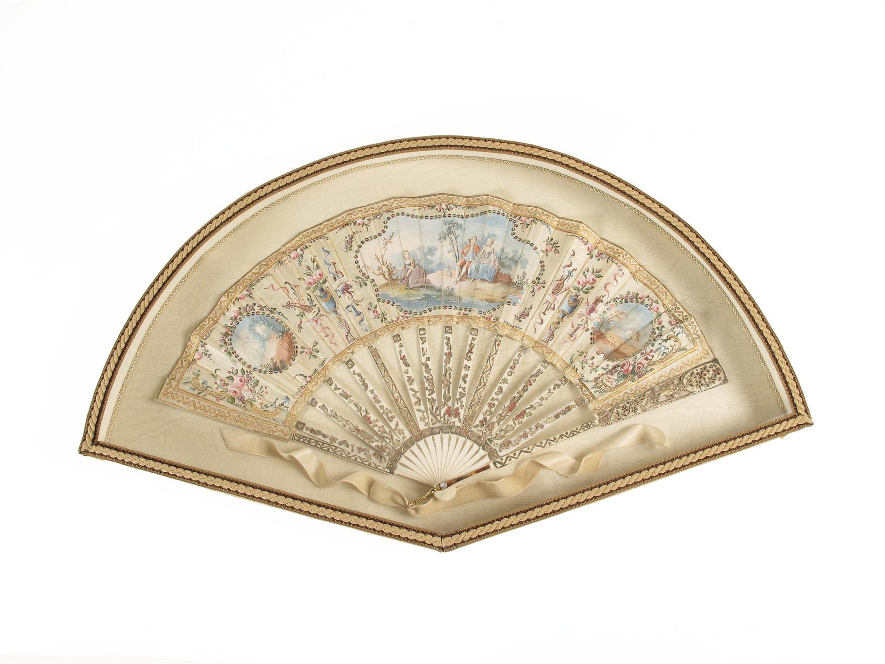 Appraisal: A late th century ivory and painted fan