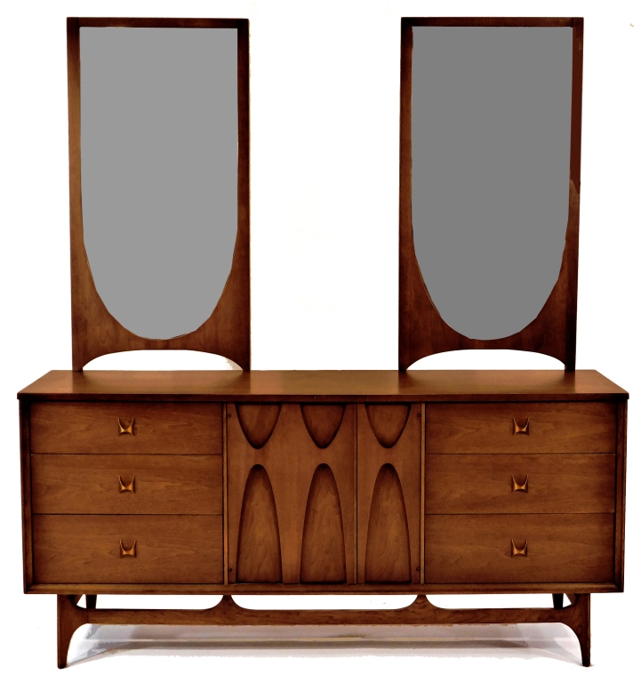 Appraisal: BROYHILL BRASILIA MCM MIRRORED DRESSER United States Circa Two rectangular