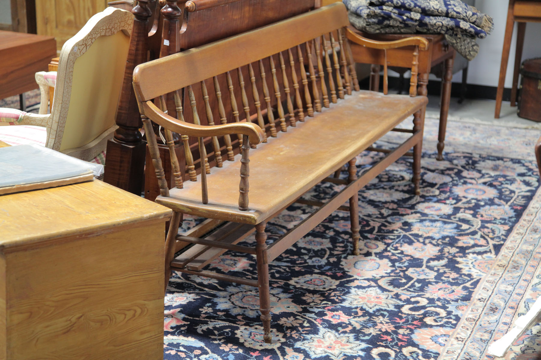 Appraisal: SETTLE BENCH American late th century Grain decorated splindle back