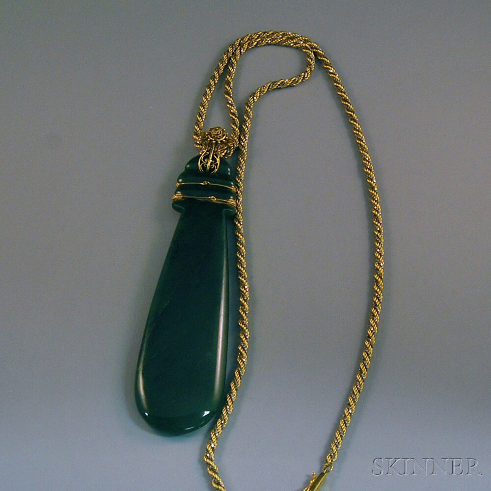 Appraisal: Oversized Carved Nephrite Pendant carved in a paddle form with