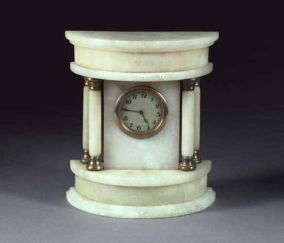 Appraisal: German Gilt-Brass-Mounted Alabaster Mantel Clock of demi-lune portico form in