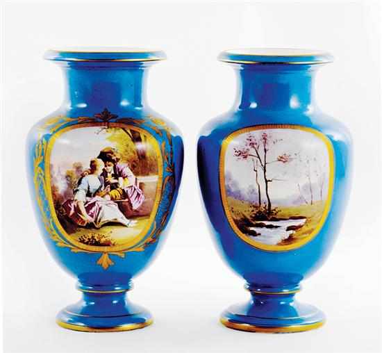 Appraisal: Pair French painted porcelain vases late th century baluster form