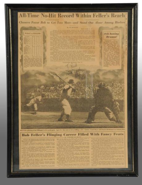 Appraisal: Bob Feller Autographed Newspaper Article Description Framed article signed by