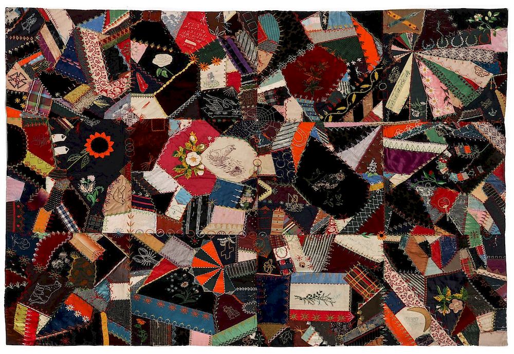 Appraisal: A TH C CRAZY QUILT FILLED WITH VICTORIAN MOTIFS A