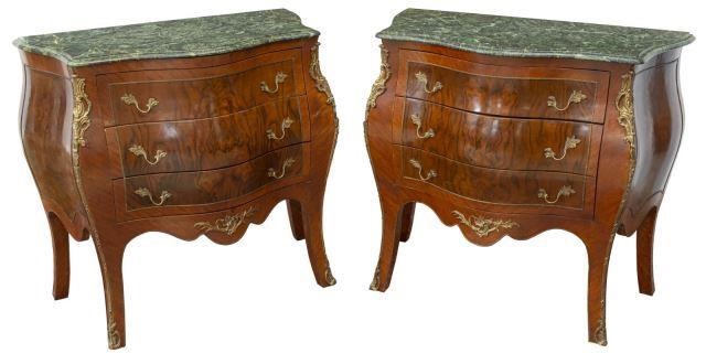 Appraisal: pair French style bombe commodes th c shaped marble top