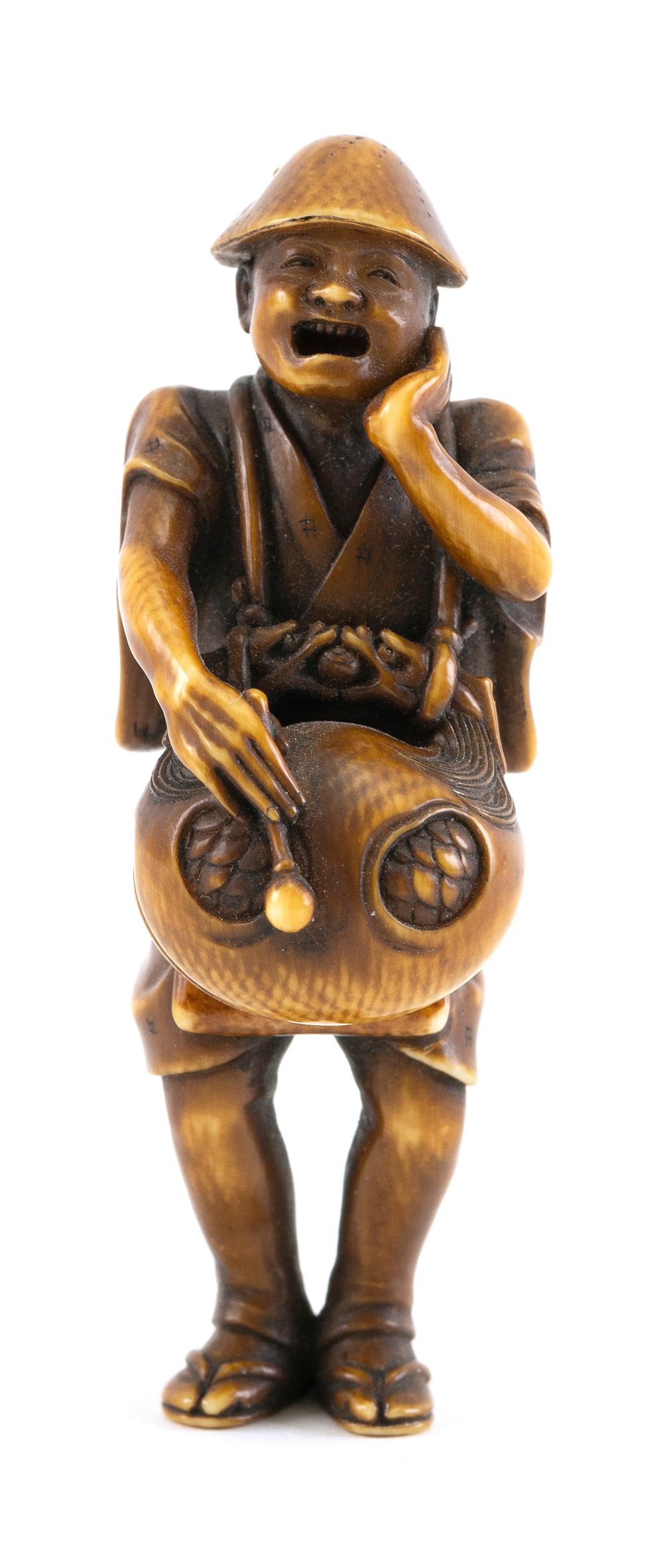 Appraisal: JAPANESE SO SCHOOL STAINED NETSUKE MEIJI PERIOD HEIGHT JAPANESE SO