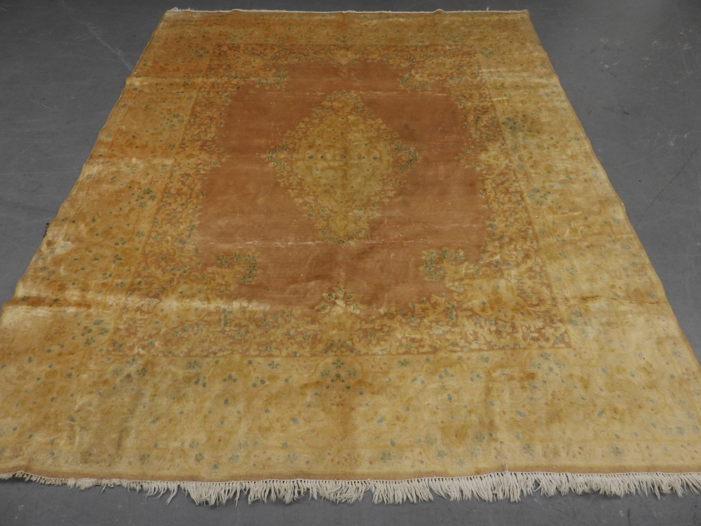 Appraisal: TURKISH BOTANICAL RUG Turkey th CenturyBlue green and pink botanical