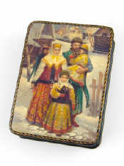 Appraisal: A Russian lacquer box the lid with family in traditional