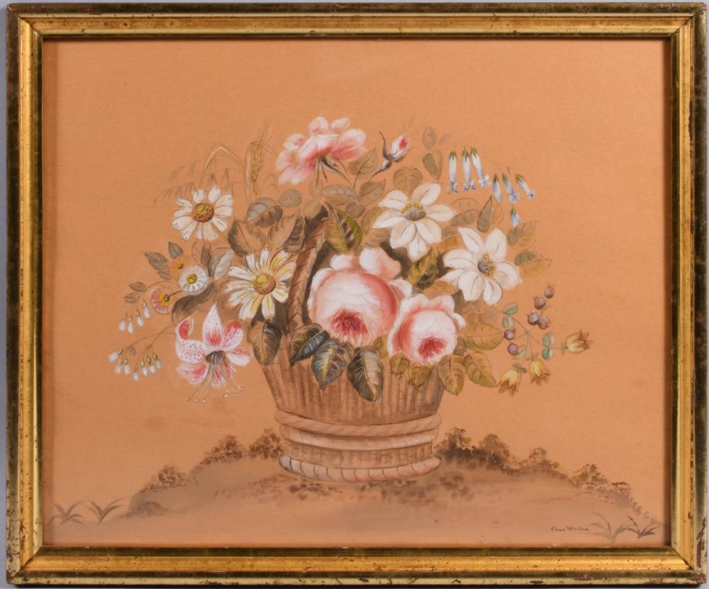 Appraisal: ELMA WALLON AMERICAN TH CENTURY BASKET OF FLOWERS Watercolor on