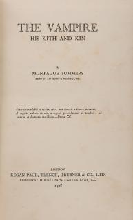 Appraisal: Summers Montague Two Volumes on Supernatural Subjects Including The Vampire