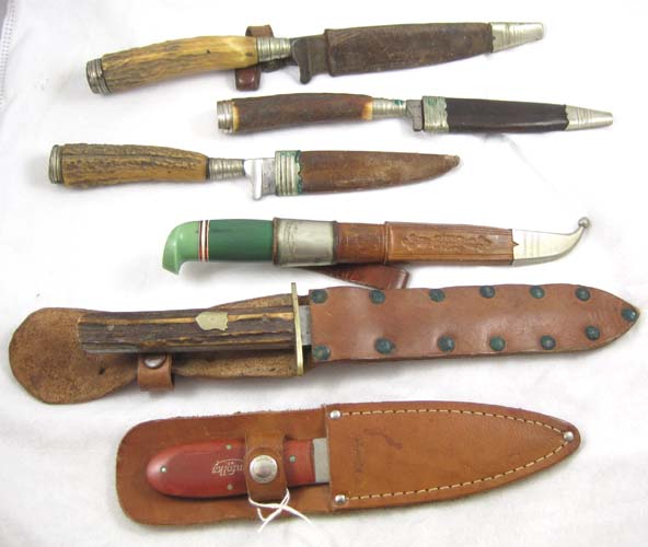 Appraisal: SIX COLLECTABLE KNIVES Alfrid Field Co stag handled dagger with