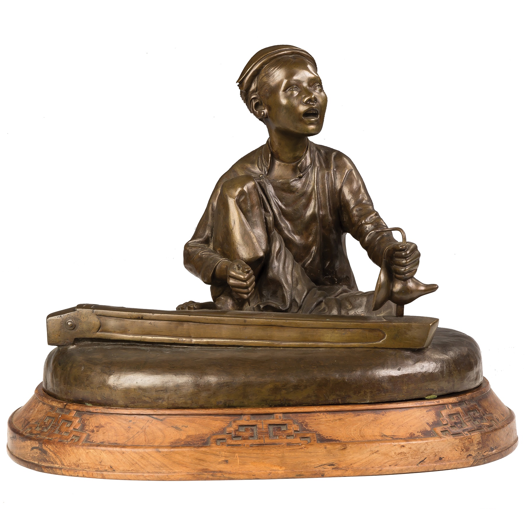 Appraisal: Hoang-Xuan Lan Bronze of a Young Asian Boy Playing Musical