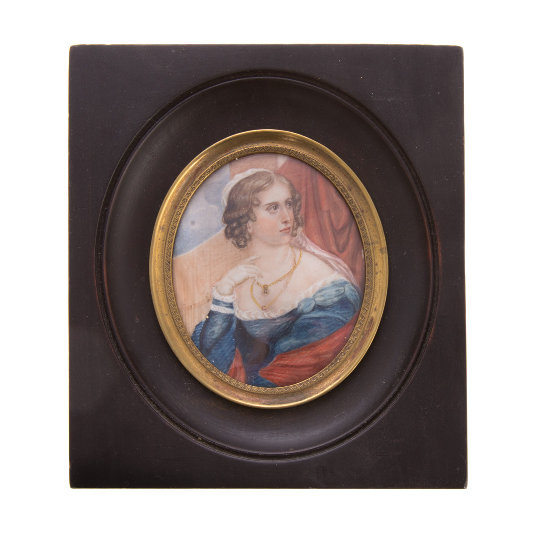 Appraisal: American School th century miniature portrait of a beauty gouache