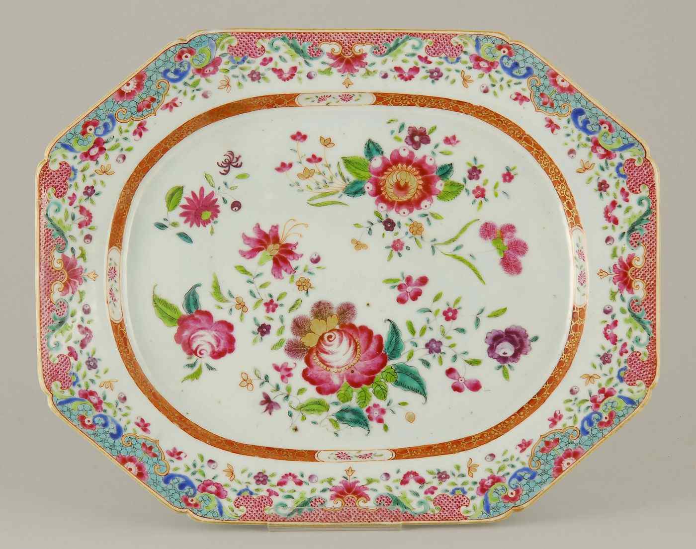 Appraisal: CHINESE EXPORT FAMILLE ROSE PORCELAIN PLATTER th CenturyIn rectangular form