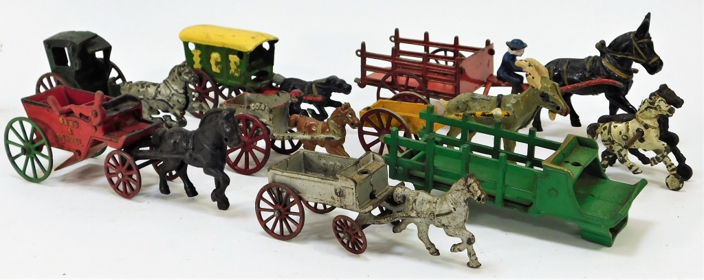 Appraisal: PC AMERICAN CAST IRON HORSE DRAWN CARRIAGE TOYS United States