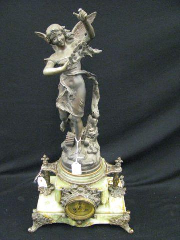 Appraisal: French Victorian Figural Mantle Clock bronzed maiden on top fancy